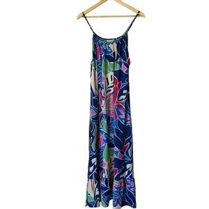 True Destinations Maxi Sun Dress Swim Coverup with Tropical Leaf Print, Medium